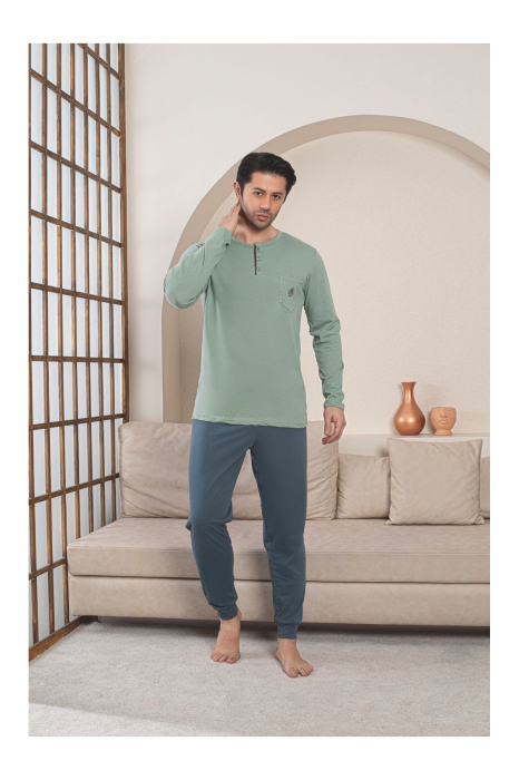 Pijama lunga bumbac penye pentru barbati, vernil 1058 [3]