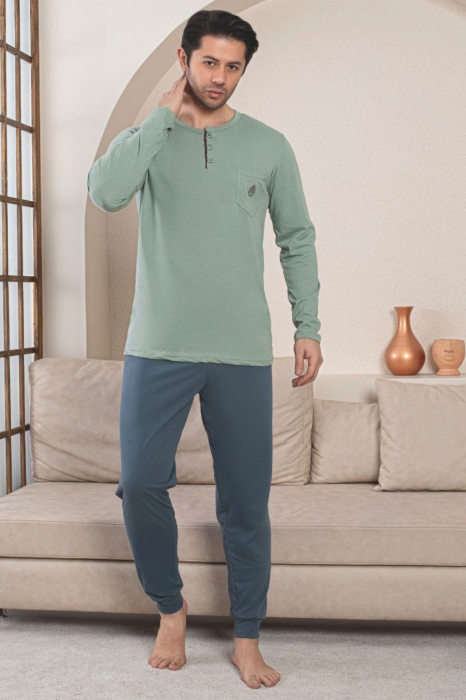 Pijama lunga bumbac penye pentru barbati, vernil 1058 [1]