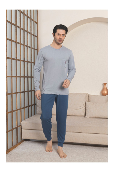 Pijama lunga bumbac penye pentru barbati, gri 1055 [3]