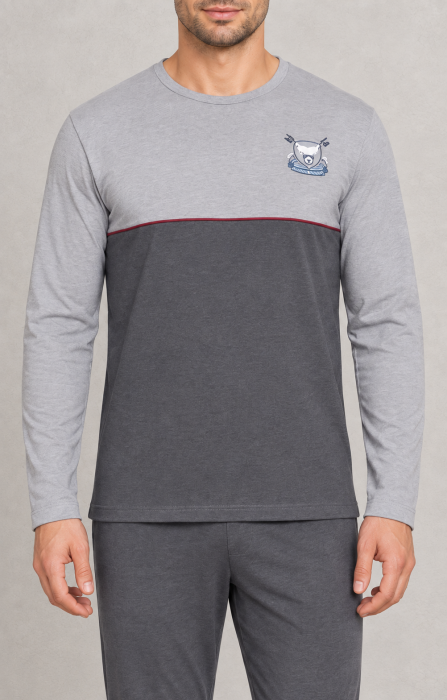 Pijama lunga bumbac penye pentru barbati, gri 1052 [5]