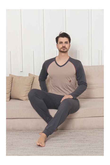 Pijama lunga bumbac penye pentru barbati, bej 1053 [2]