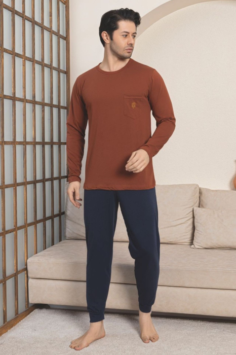 Pijama lunga bumbac penye pentru barbati, Caramiziu 1059 [1]