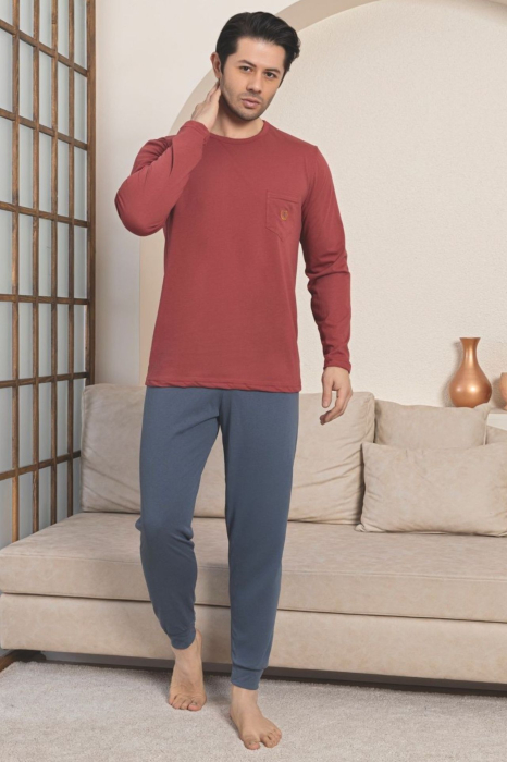 Pijama lunga bumbac penye pentru barbati, visiniu maro1056 [1]