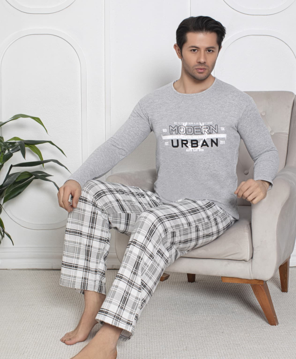 Pijama lunga bumbac vatuit pentru barbati gri 15568 [3]