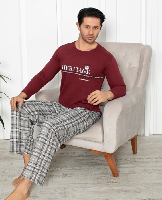 Pijama lunga bumbac vatuit pentru barbati visiniu 15536 [2]