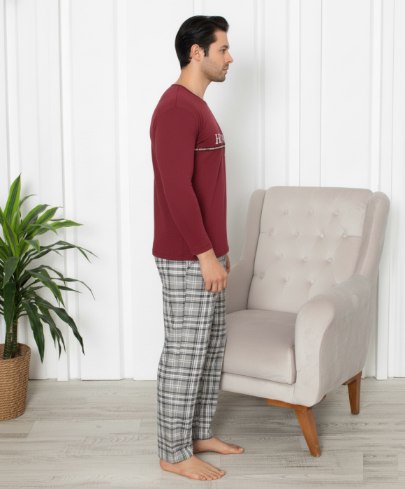 Pijama lunga bumbac vatuit pentru barbati visiniu 15536 [3]