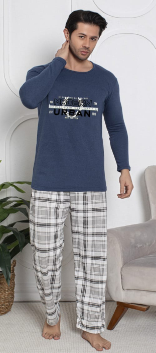 Pijama lunga bumbac vatuit pentru barbati albastru 15568 [1]
