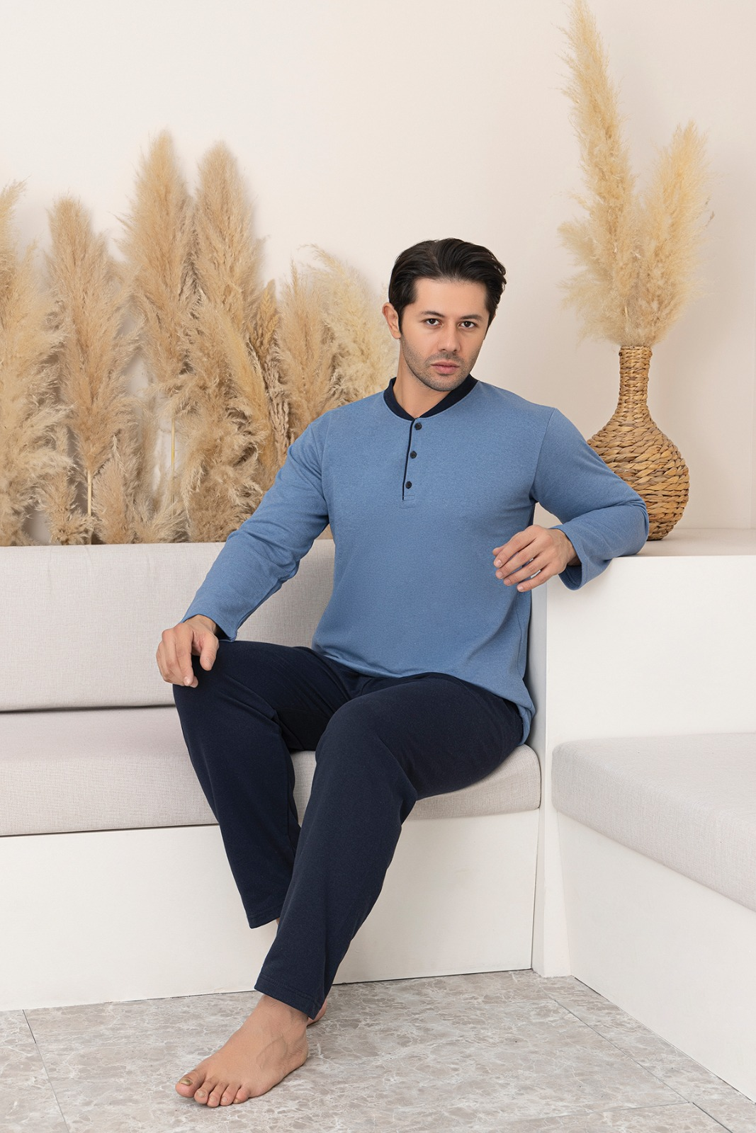 Pijama lunga bumbac vatuit pentru barbati, marimi mari albastru P605-789 [2]