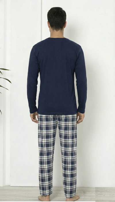 Pijama lunga bumbac vatuit pentru barbati, bleumarin inchis The Leader 16403 [2]