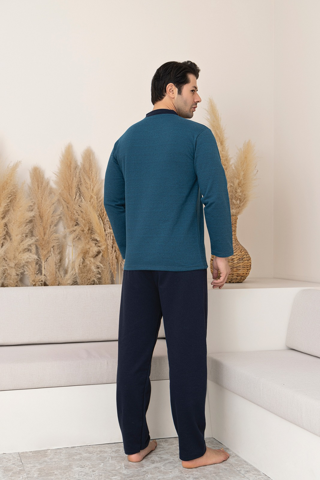 Pijama lunga bumbac vatuit pentru barbati, marimi mari turcoaz P605-221 [2]