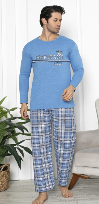 Pijama lunga bumbac vatuit pentru barbati albastru 15536 [1]