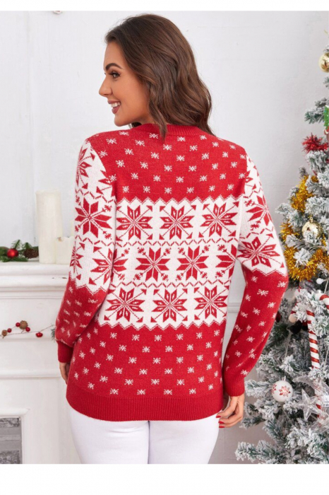 Pulover dama tricotat, imprimeu tematica de Craciun, rosu, marime Universala [3]