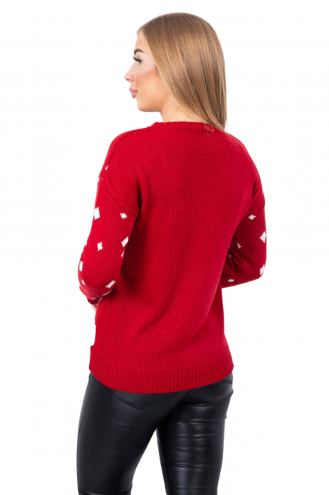 Pulover dama tricotat, imprimeu tematica Mos-Craciun, Rosu, marime Universala [2]