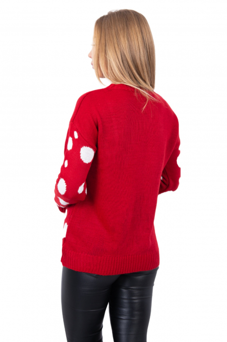 Pulover dama tricotat, imprimeu tematica Craciun-om de zapada, Rosu, marime Universala [2]