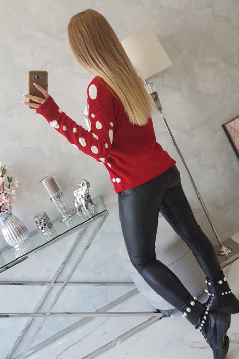 Pulover dama tricotat, imprimeu tematica Craciun-om de zapada, Rosu, marime Universala [4]