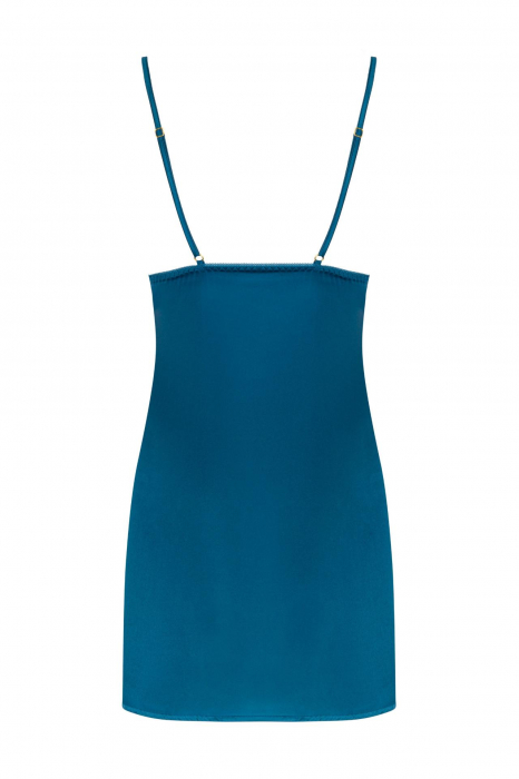 Rochie de noapte sexy tip desuu, material satinat cu dantela, albastru, embody.ro [6]