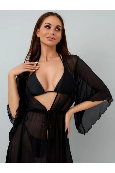Rochie de plaja dama pareo, cu cordon inchidere in talie, negru 00123 [7]
