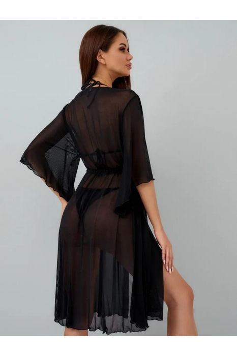 Rochie de plaja dama pareo, cu cordon inchidere in talie, negru 00123 [6]
