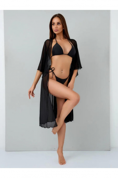 Rochie de plaja dama pareo, cu cordon inchidere in talie, negru 00123 [2]