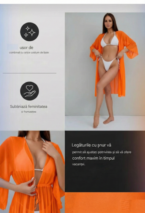 Rochie de plaja dama pareo, cu cordon inchidere in talie, orange 00123 [4]