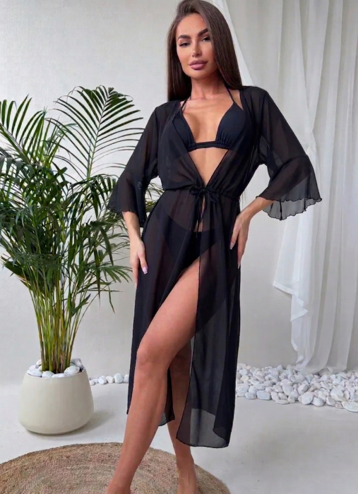Rochie de plaja dama pareo, cu cordon inchidere in talie, lunga 00122 negru [2]