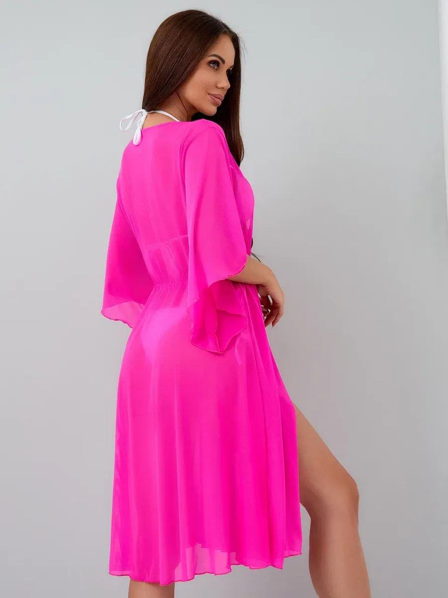 Rochie de plaja dama pareo, cu cordon inchidere in talie, roz 00123 [4]