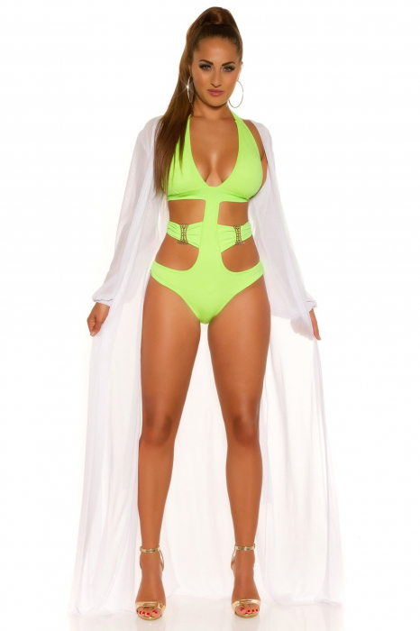 Rochie pareo de plaja dama, maneci lungi, alb, marime universala, embody.ro [11]