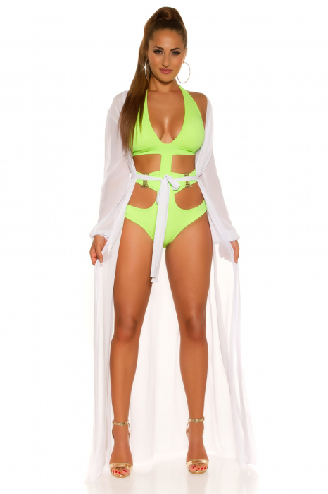 Rochie pareo de plaja dama, maneci lungi, alb, marime universala, embody.ro [9]