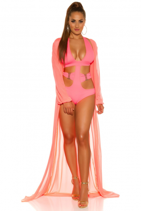 Rochie pareo de plaja dama, maneci lungi, roz, marime universala, embody.ro [6]