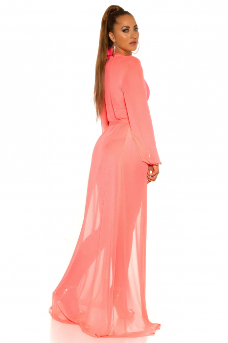 Rochie pareo de plaja dama, maneci lungi, roz, marime universala, embody.ro [5]