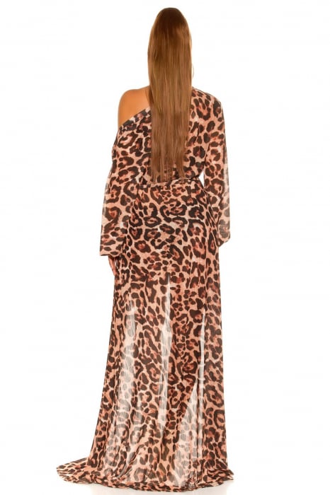 Rochie pareo de plaja dama, maneci lungi, animal print, maro, marime universala, embody.ro [9]