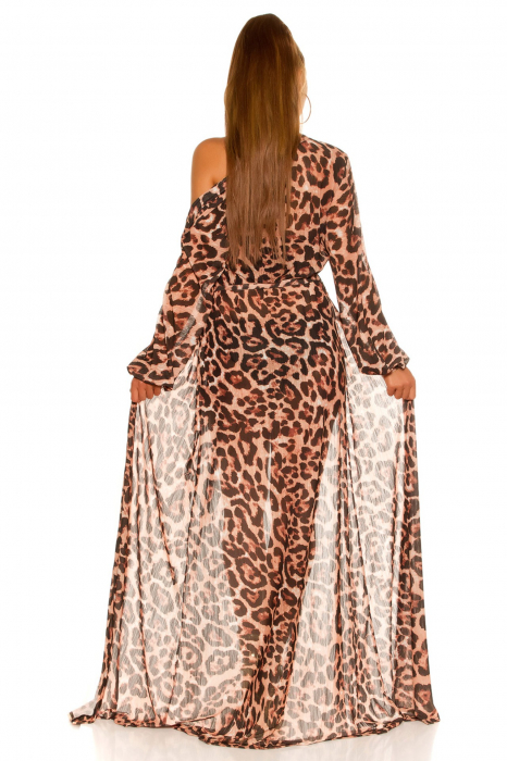 Rochie pareo de plaja dama, maneci lungi, animal print, maro, marime universala, embody.ro [2]