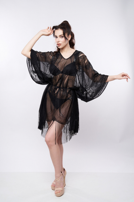 Rochie de plaja dama, tip poncho, negru, marime Universala, embody.ro [5]