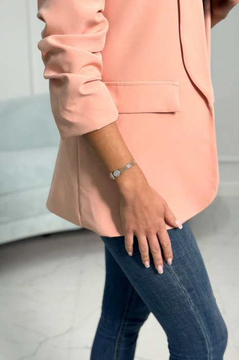 Sacou dama casual cu revere rotunde si buzunare, roz piersica, marime universala S/M [4]