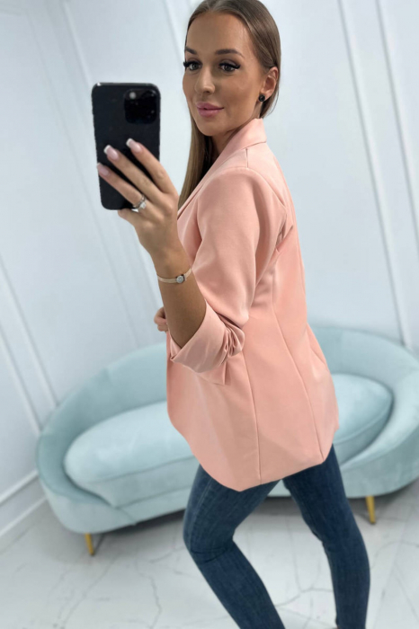 Sacou dama casual cu revere rotunde si buzunare, roz piersica, marime universala S/M [6]