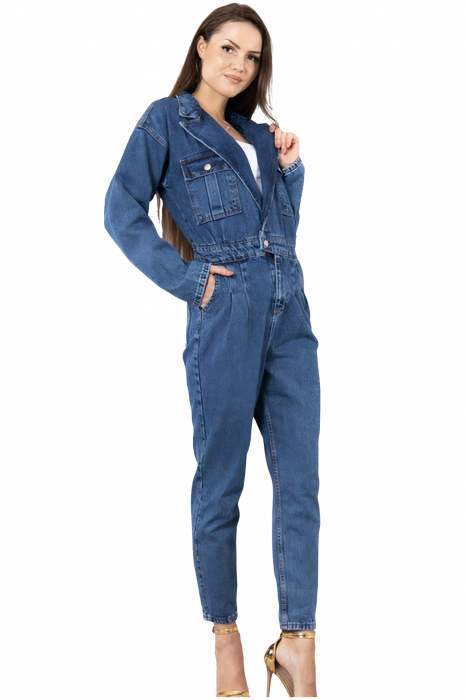 Salopeta blugi dama, maneci si blugi lungi, buzunare laterale, material Denim, Albastru [2]