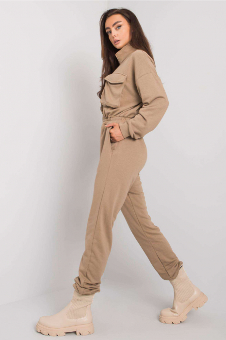 Salopeta dama din bumbac cu fermoar, bej inchis [4]