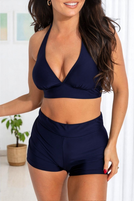 Set 2 piese costum baie, marime mare, slipi tip pantaloni scurti, bleumarin 22093-1 [2]