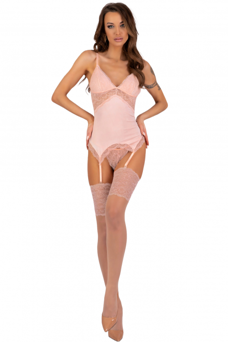 Set 3 piese lenjerie sexy, corset, chilot si dres, roz, embody.ro [7]
