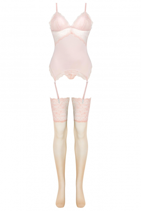 Set 3 piese lenjerie sexy, corset, chilot si dres, roz, embody.ro [4]