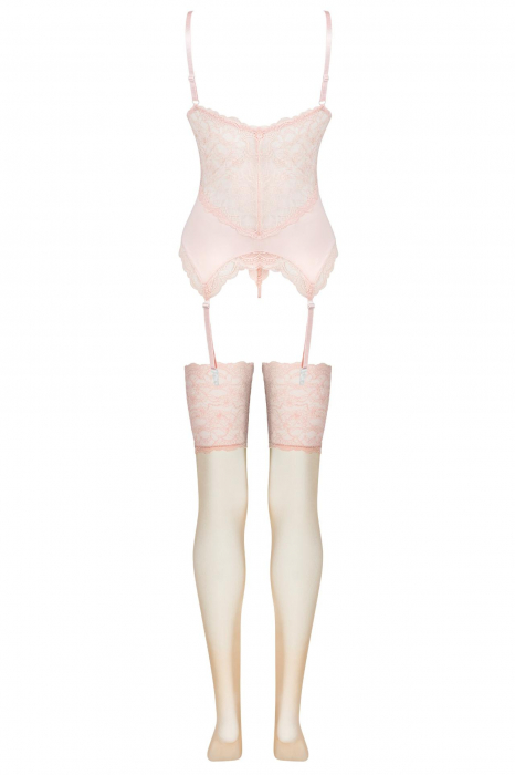 Set 3 piese lenjerie sexy, corset, chilot si dres, roz, embody.ro [5]