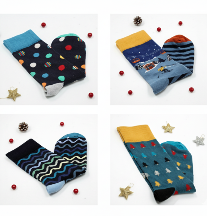 Set 4 perechi sosete lungi barbat, tematica de Craciun, marimea universala 41-45 [1]