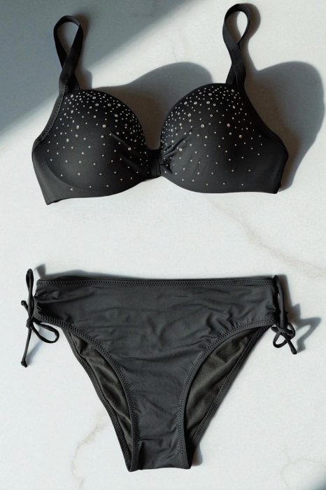 Set Costum Baie Doua piese dama cu aplicatii pe sutien, Diamond Black y9129 [2]
