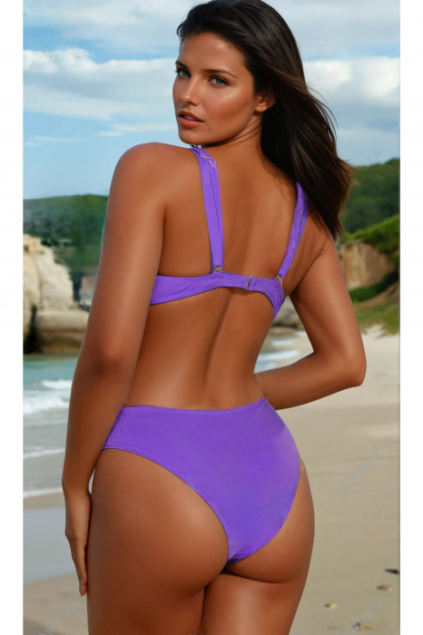 Set Costum Baie Doua piese dama cu aplicatii pe sutien, purple Shine lm048 [2]