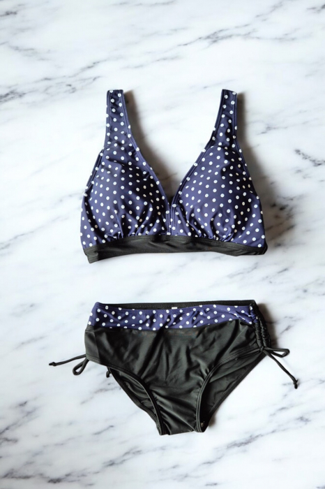 Set Costum Baie Doua piese dama, slip si sutien, buline negru Elise 2595 [3]