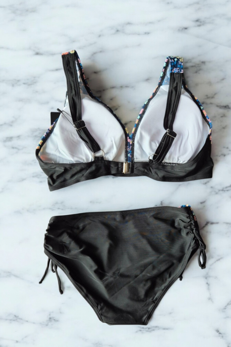 Set Costum Baie Doua piese dama, slip si sutien, floral negru Elise 2595 [3]