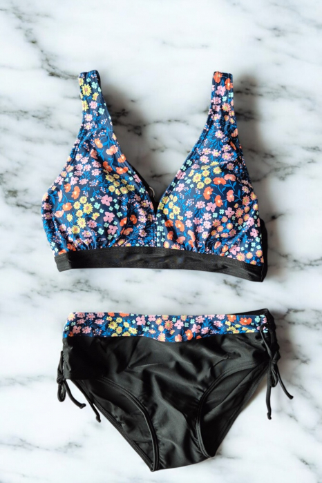 Set Costum Baie Doua piese dama, slip si sutien, floral negru Elise 2595 [2]