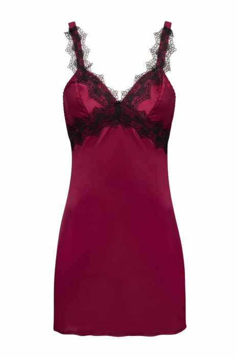 Set lenjerie sexy 2 piese, camasa de noapte satin cu dantela plus chilot tanga, visiniu, embody.ro [5]