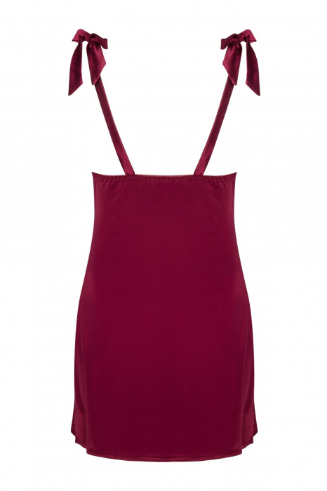 Set lenjerie sexy 2 piese, camasa de noapte satin cu dantela plus chilot tanga, visiniu, embody.ro [6]