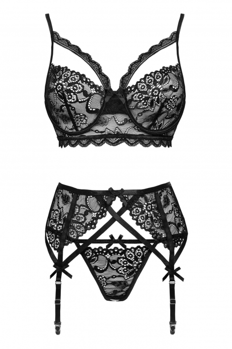 Set lenjerie sexy 2 piese, camasa de noapte stil plasa plus chilot, negru embody.ro [9]